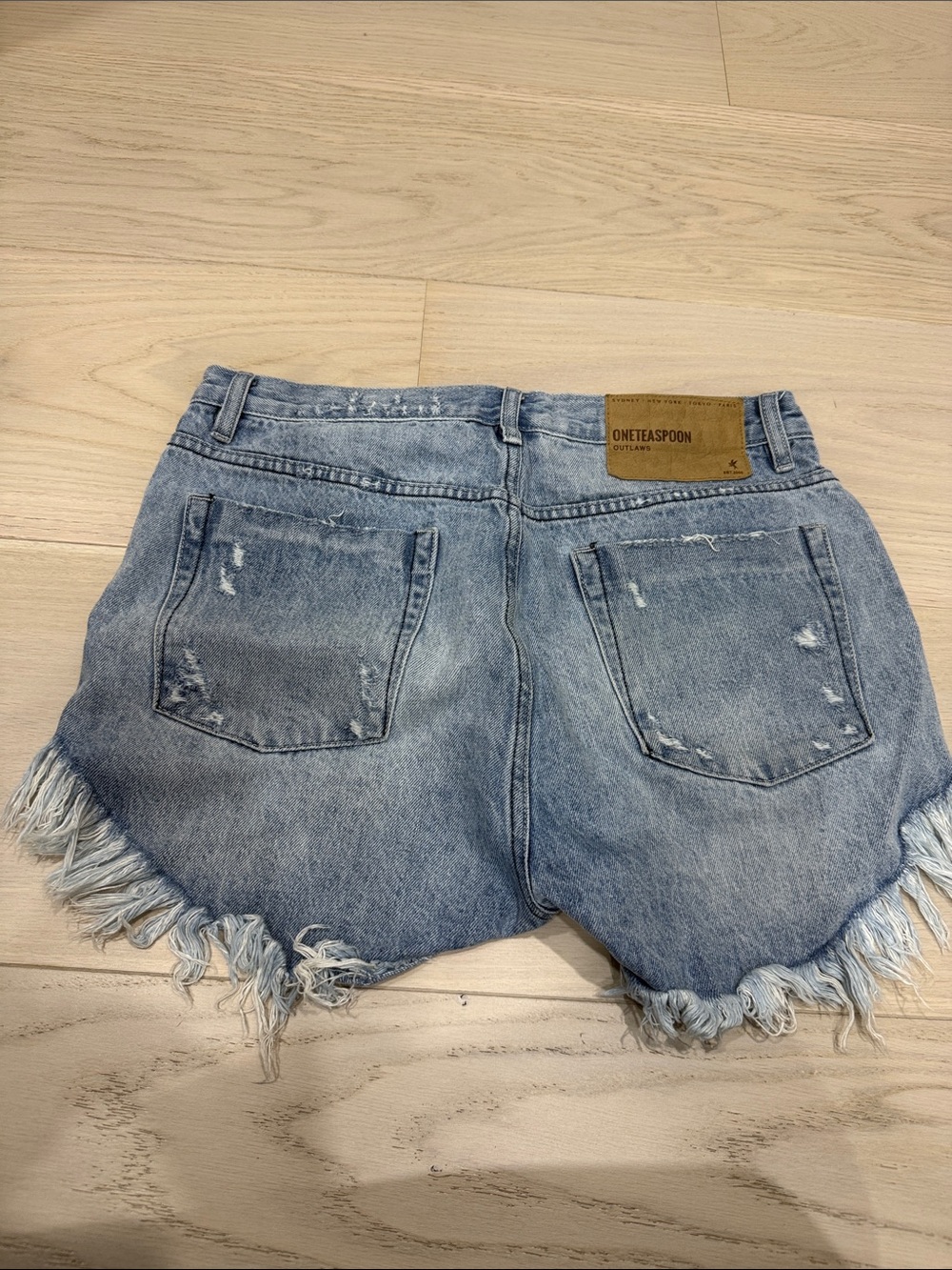 One Teaspoon Blue Distressed Frayed Hem Denim Shorts